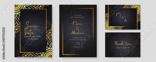 Luxury wedding invitation with mandala background. Elegant wedding card with mandala design