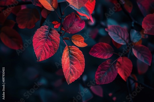 Wallpaper Mural Vibrant red leaves against a dark background create a stunning contrast, embodying the beauty of autumn nature. Torontodigital.ca