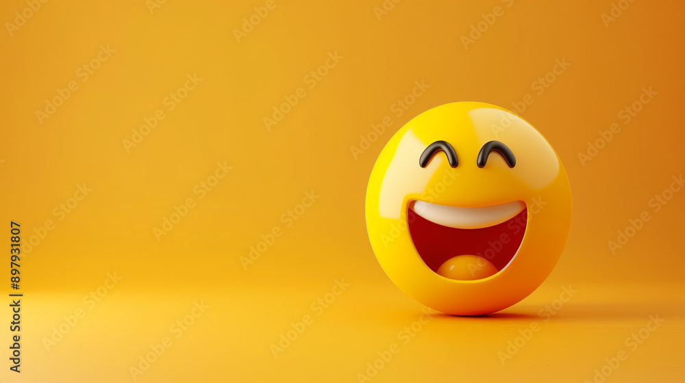 World Emoji Day Concept. 3d smiling emoticon or Smiley yellow ball emoji on yellow background. Funny emojis. World smile day emojis. World mental health day. World Laughter Day. Copy space for text World Emoji Day Concept. 3d smiling emoticon or Smiley yellow ball emoji on yellow background. Funny emojis. World smile day emojis. World mental health day. World Laughter Day. Copy space for text
