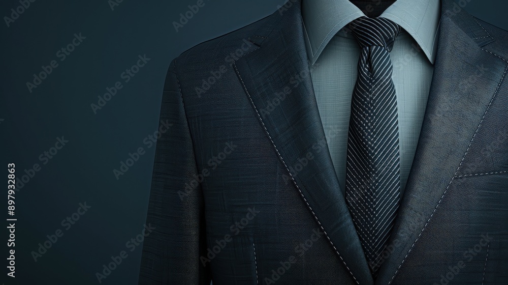 Stylish business suit with tie on a mannequin against a dark background, ideal for corporate imagery and fashion presentations. Stylish business suit with tie on a mannequin against a dark background, ideal for corporate imagery and fashion presentations.