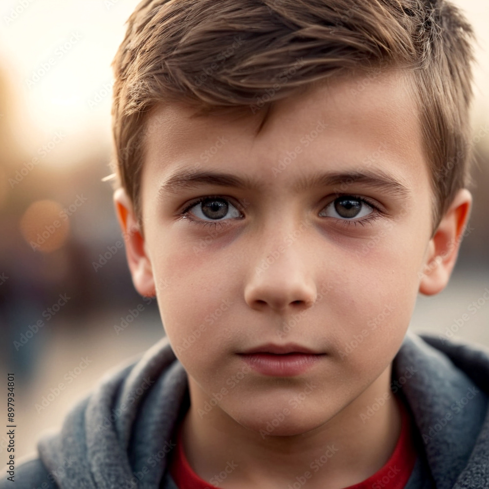 Close-up portrait of a boy with brown hair Close-up portrait of a boy with brown hair