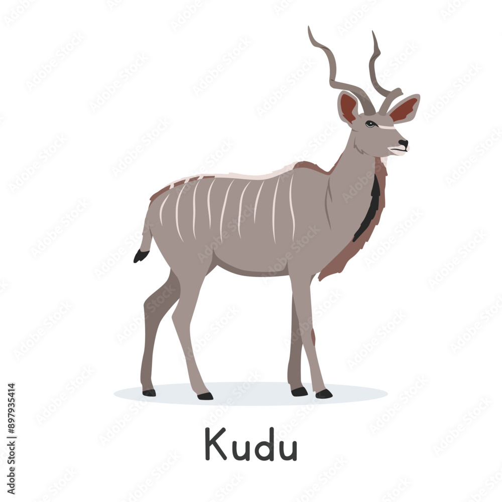 Kudu vector illustration, cartoon clipart character, animal in flat ...