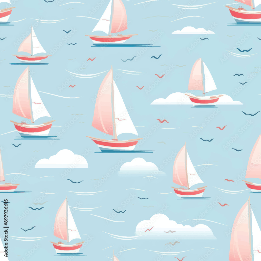 Sailboats on pastel ocean Sailboats on pastel ocean