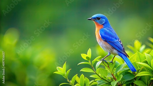 Blue bird perched on a green plant, blue, bird, plant, nature, wildlife, feathers, perched, outdoors, colorful, flora, fauna, small