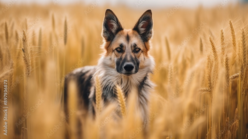 Fototapeta premium German Shepherd in Wheat Field