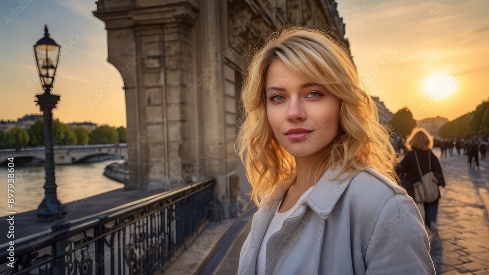 Fototapeta premium Dawn photo of woman at the paris city