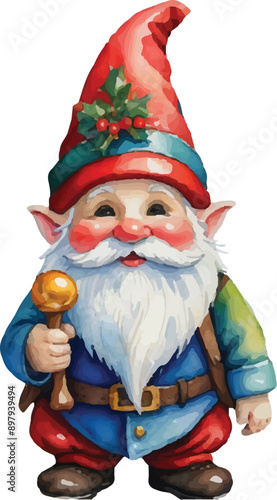 christmas gnome watercolor vector