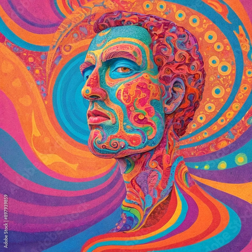 Wallpaper Mural Colorful portrait of man with psychedelic patterns Torontodigital.ca