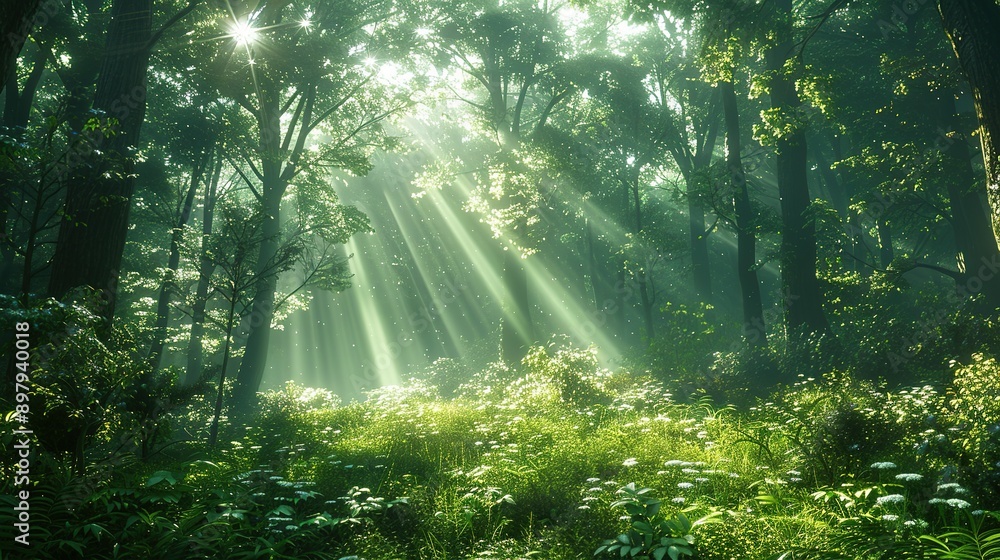 Fresh Green Landscape with Sunlight Through Trees Fresh Green Landscape with Sunlight Through Trees