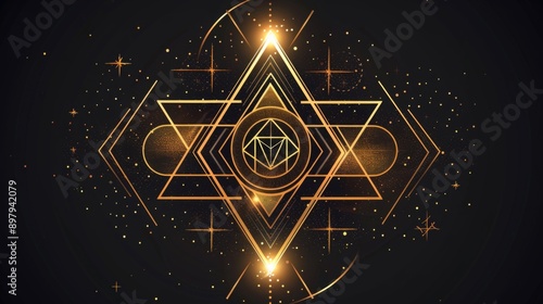 Radiant Golden Geometric Elegance - Luxurious Frame Design in Illustration