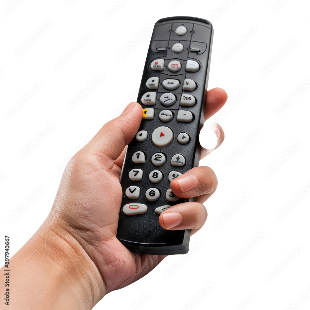 hand with tv remote control on white background hand with tv remote control on white background
