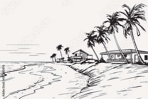 Scenic tropical beach illustration