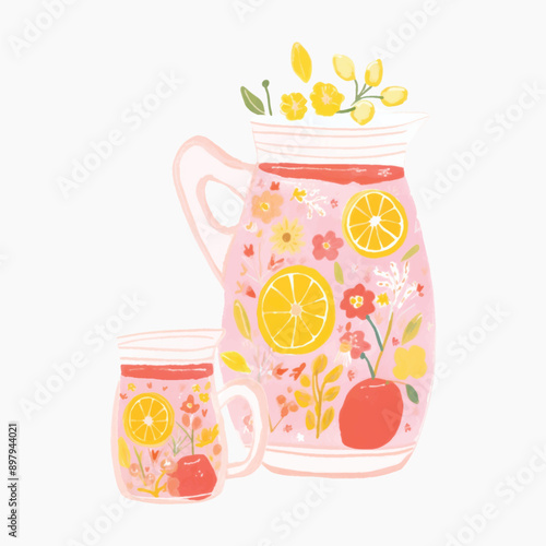 Floral lemonade pitcher illustration
