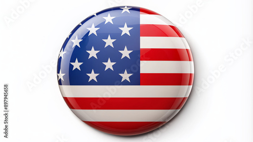 Red, white, and blue circular badge with bold stars and stripes, proudly declaring American origin, isolated on a crisp white background, symbolizing quality and patriotism.