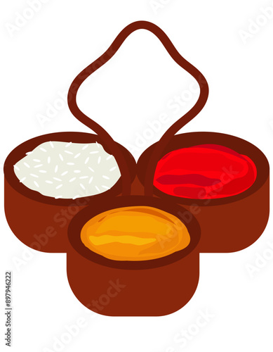 Haldi (turmeric) and Kumkum (vermilion powder), haldi kumkum ceremony. haldi kumkum is married Hindu women occassion. puja samagri, indian festival element, haldi kumkum holder, tika, tilak