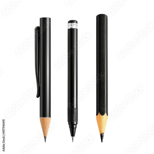 Isolated pencil and pen set on white background