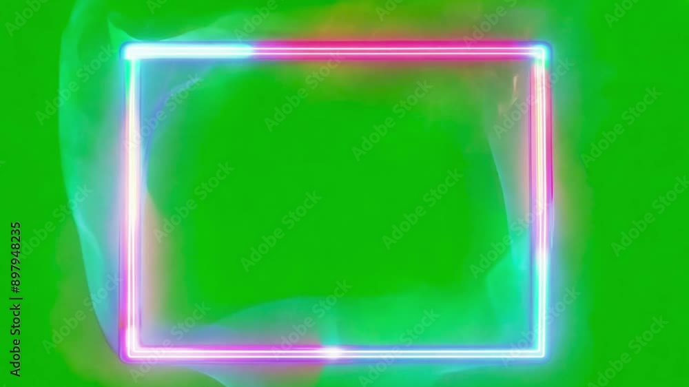 Neon Frame Overlay- Static shot of a glowing neon rectangle frame against a green screen. The frame pulses with vibrant colors, perfect for highlighting video content Neon Frame Overlay- Static shot of a glowing neon rectangle frame against a green screen. The frame pulses with vibrant colors, perfect for highlighting video content