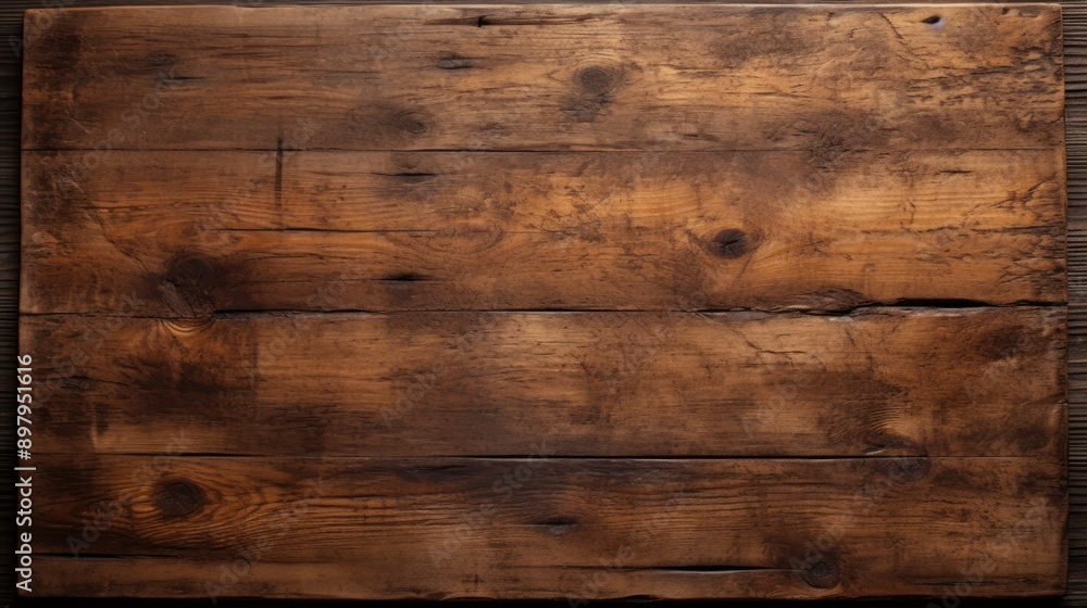 Fototapeta premium Vintage wooden board featuring intricate grain patterns and aged imperfections, creating a moody atmosphere ideal for rustic themes.