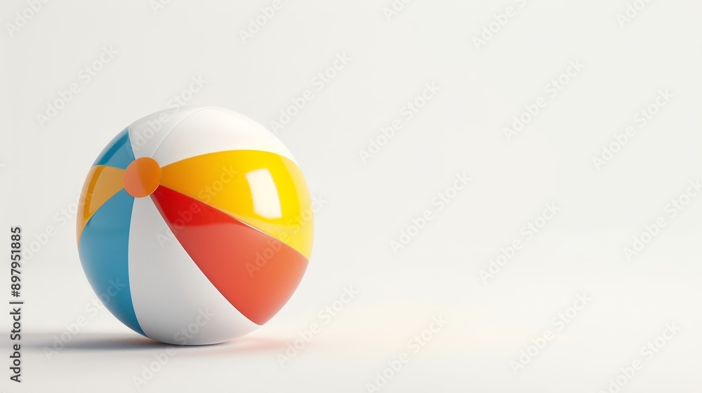 Shiny beach ball with bright colors, placed on a clean white background, providing space for text and branding, perfect for commercial use Shiny beach ball with bright colors, placed on a clean white background, providing space for text and branding, perfect for commercial use