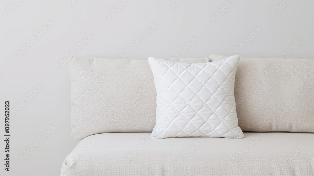Soft white pillow featuring delicate geometric embroidery, centered on a plain background, ideal for promotional content Soft white pillow featuring delicate geometric embroidery, centered on a plain background, ideal for promotional content