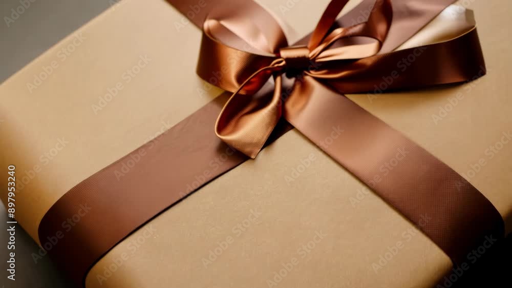 Close Up of a Brown Satin Ribbon Bow on a Gift Box Close Up of a Brown Satin Ribbon Bow on a Gift Box