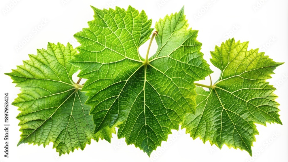 Fresh green grape leaves with intricate veins and stems isolated on a transparent background, showcasing the delicate beauty of the vines' foliage. Fresh green grape leaves with intricate veins and stems isolated on a transparent background, showcasing the delicate beauty of the vines' foliage.