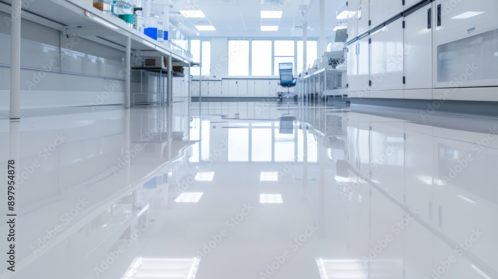 Cutting-edge lab facility with gleaming epoxy resin countertops, smooth and flawless coverage, bright and clean environment, precision instruments in view Cutting-edge lab facility with gleaming epoxy resin countertops, smooth and flawless coverage, bright and clean environment, precision instruments in view