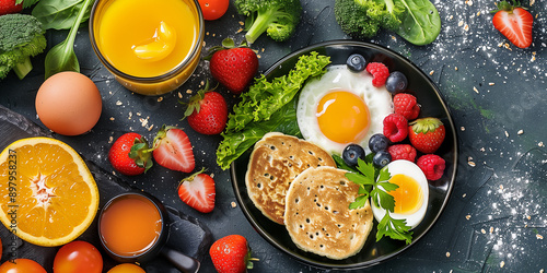 Gesundes Frühstück mit verschiedene Speisen photo