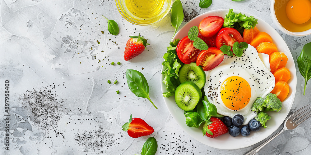 Gesundes Frühstück mit verschiedene Speisen Gesundes Frühstück mit verschiedene Speisen