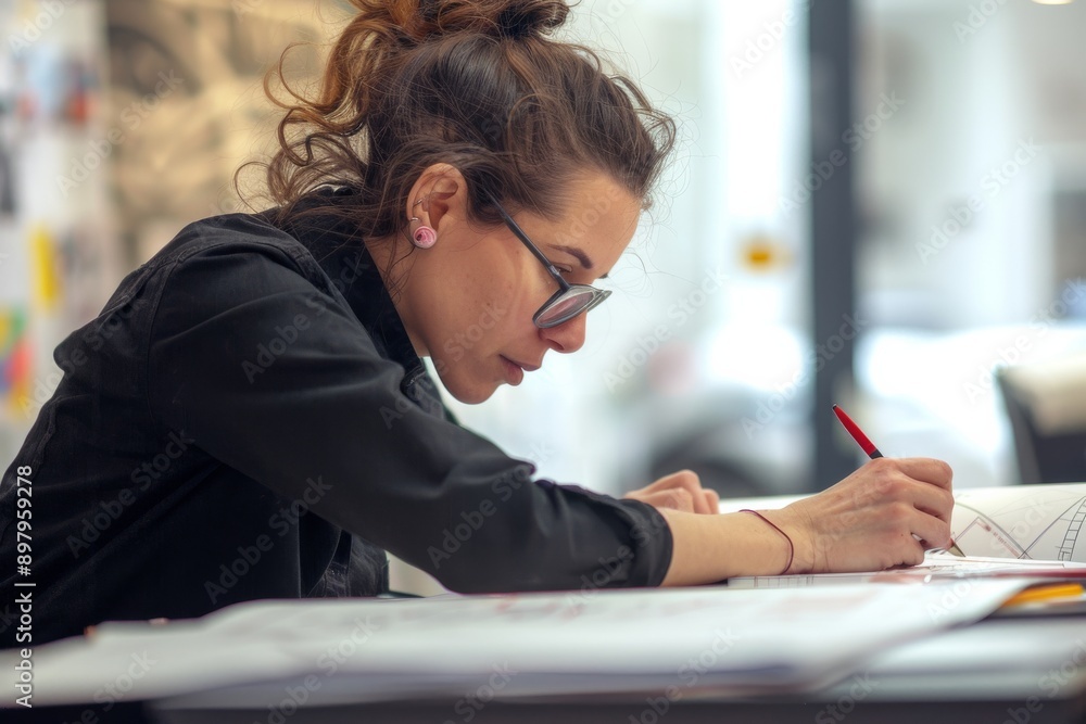 Portrait of a young businesswoman working with documents in the office Portrait of a young businesswoman working with documents in the office
