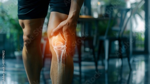 Close up of hands holding knee with pain due to degenerative arthritis