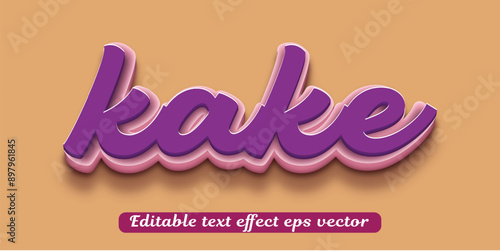 Kake purple color editable 3d text effect eps vector