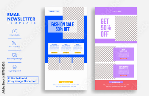 set of Editable e-commerce email newsletter templates for retail sale web page ui interface layout design suitable for fashion sale landing page or website ui header design , newspaper layout design