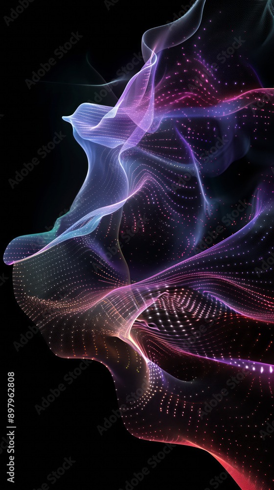 Abstract 3D holographic element with a shimmering iridescent effect on a black background Abstract 3D holographic element with a shimmering iridescent effect on a black background