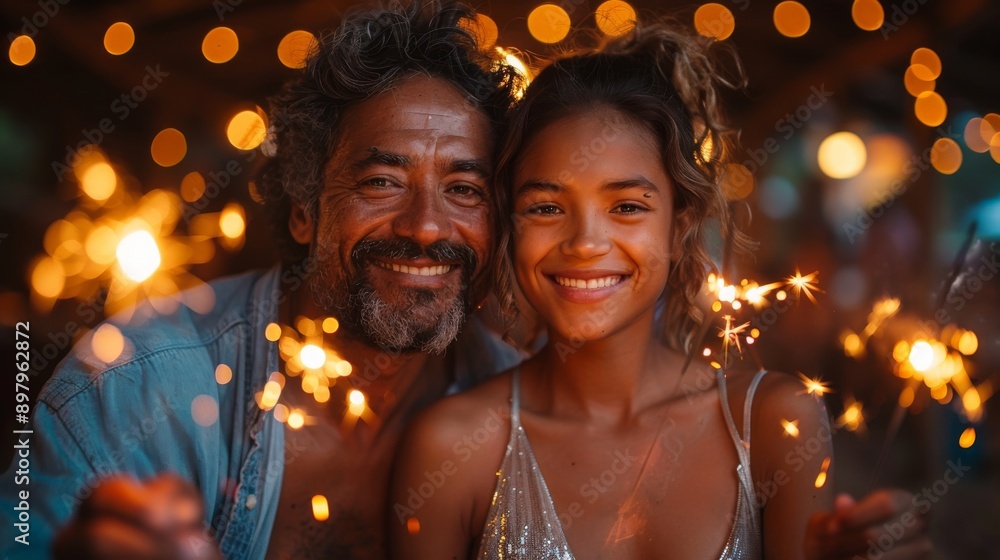 A Joyful Family Under the Warm Glow of Sparklers in the Soft Evening Light A Joyful Family Under the Warm Glow of Sparklers in the Soft Evening Light