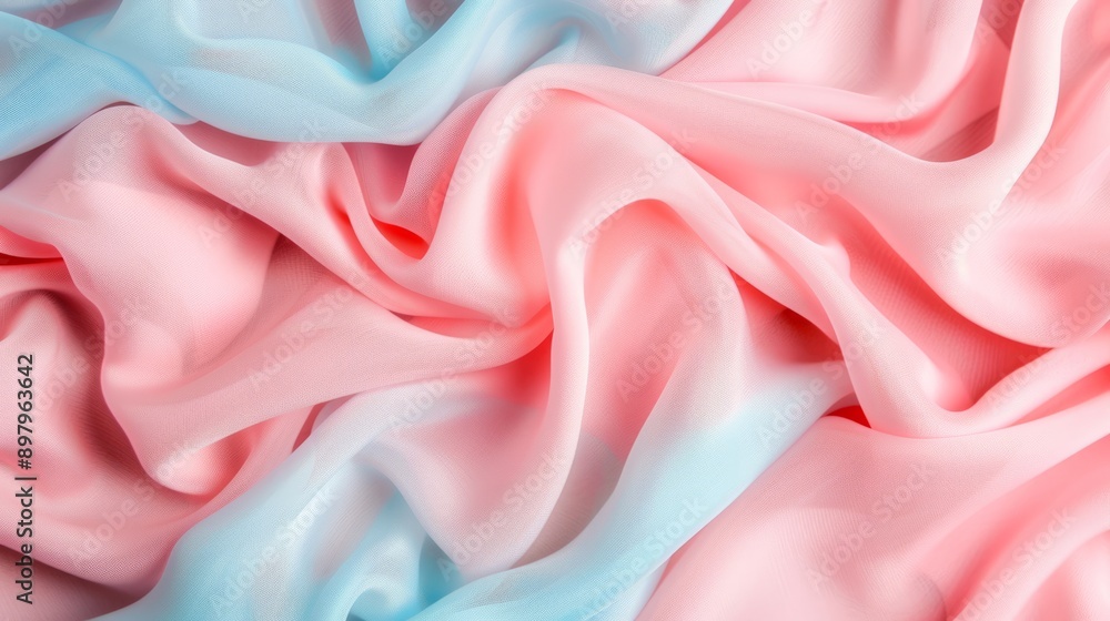 Obraz premium Soft silk fabric in pastel tones of pink and blue, creating a smooth and flowing texture ideal for elegant designs.