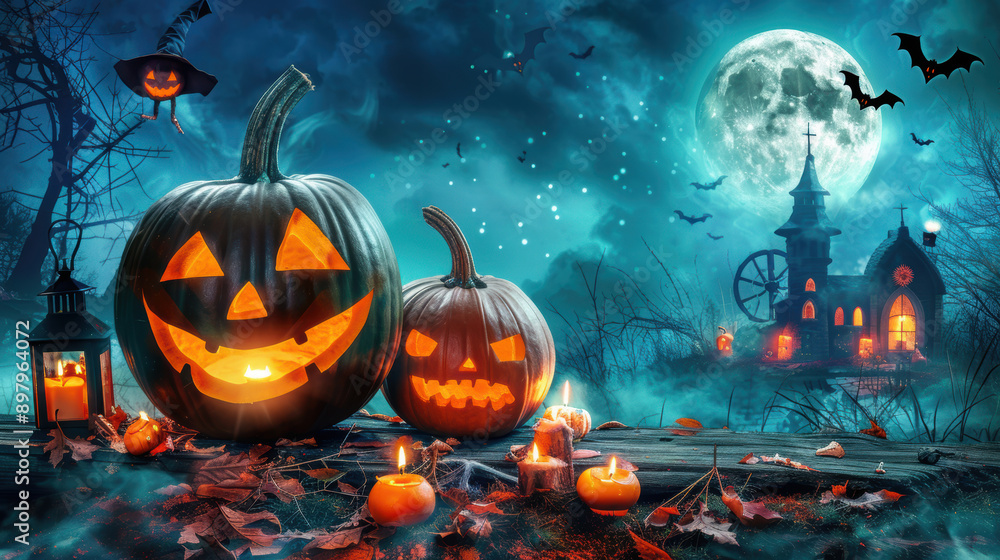 Fototapeta premium Halloween decorations Halloween festival Pumpkin Carving events carnival celebration Halloween ideas makeup Wallpaper background