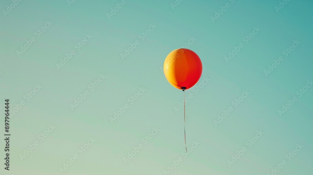 Obraz premium A single, brightly colored balloon floating against a clear, expansive sky