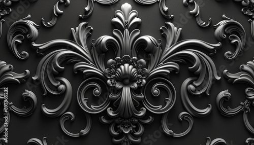 Black wallpaper with ornate Victorian design