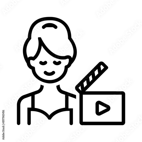 Vector black line icon for actress