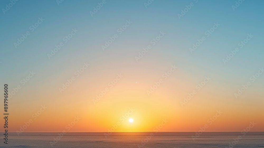A minimalist sunrise, with the sun just peeking over a low horizon line in a clear sky A minimalist sunrise, with the sun just peeking over a low horizon line in a clear sky