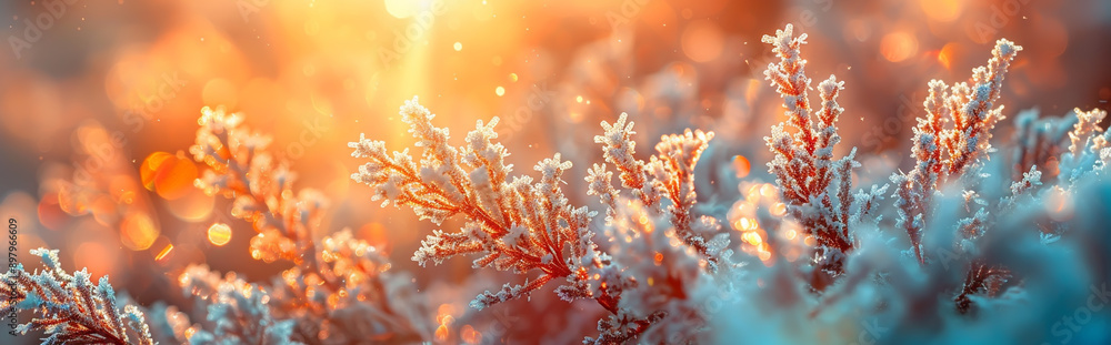 Abstract Winter Nature Background with Frosty Branches and Golden Sunlight for Luxury Design Abstract Winter Nature Background with Frosty Branches and Golden Sunlight for Luxury Design