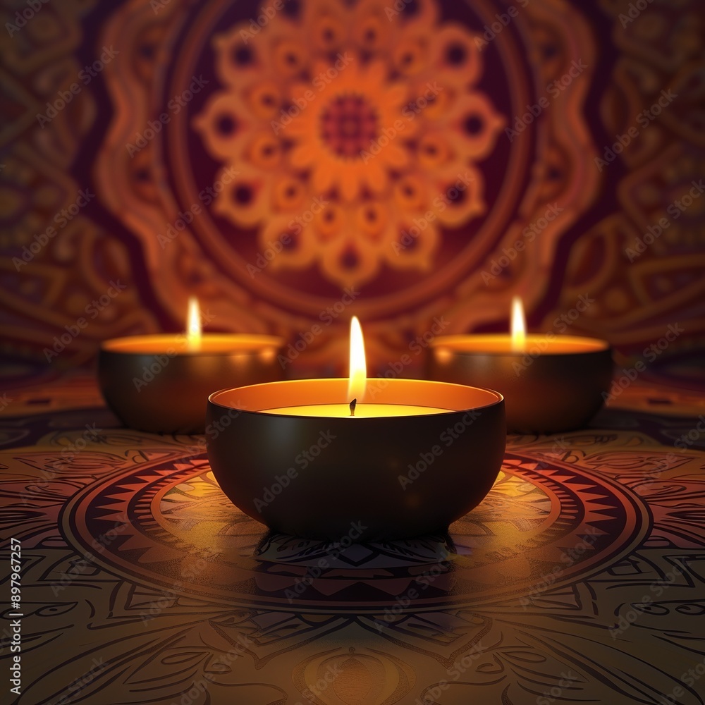 diwali illustration background with candle and mandala pattern diwali illustration background with candle and mandala pattern