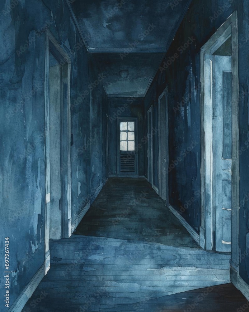 A ghostly apparition in a haunted house corridor, eerie detail, watercolor art, isolated on white background A ghostly apparition in a haunted house corridor, eerie detail, watercolor art, isolated on white background