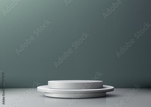 Minimalist 3D Scene with Two White Circular Platforms Against Gray Background for Product Display