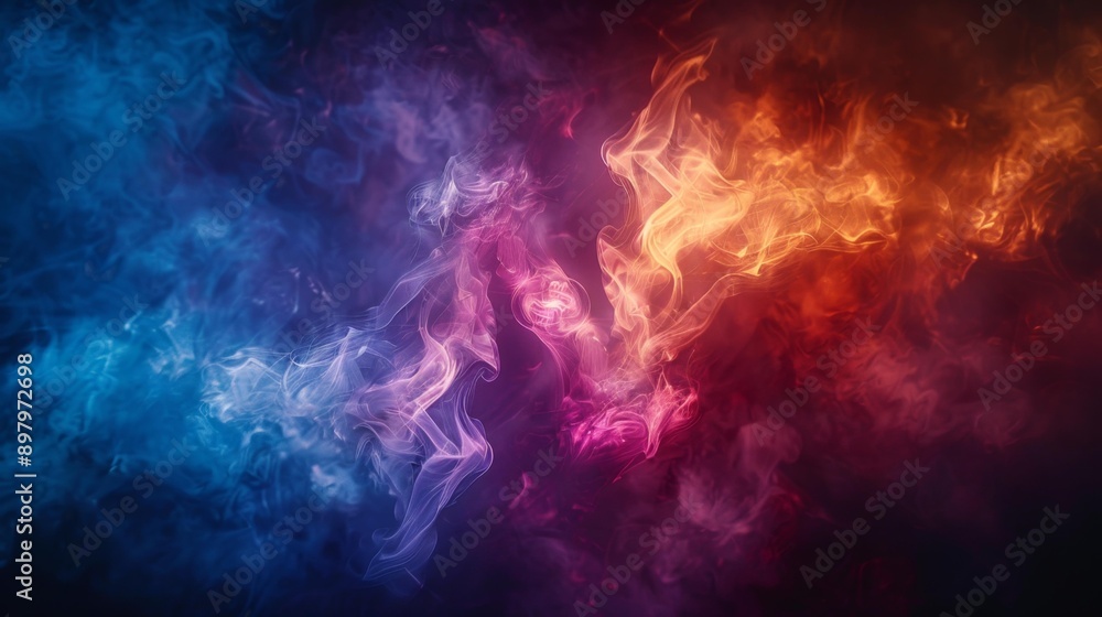 Colorful abstract smoke in a dark background - generative ai Colorful abstract smoke in a dark background - generative ai