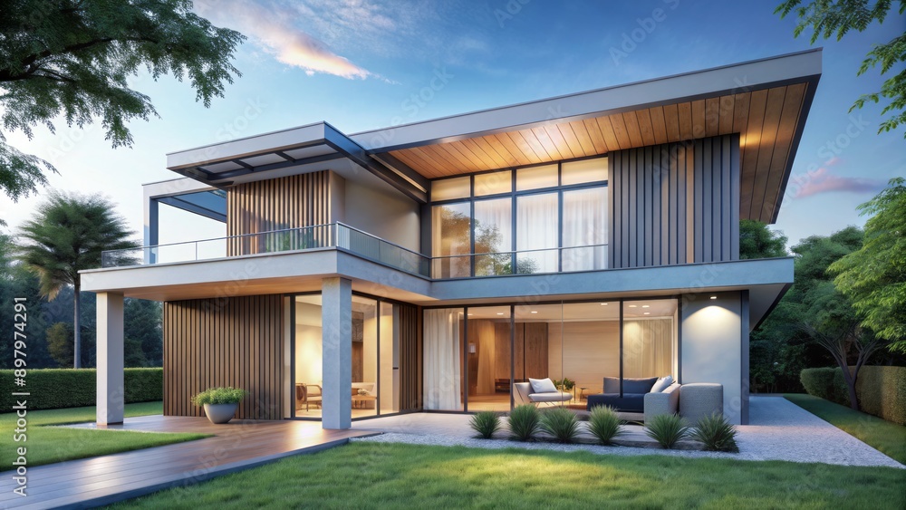 Simplified minimalist home design with clean lines, large windows, and natural textures set against a serene soft blue background, exuding calmness and sophistication. Simplified minimalist home design with clean lines, large windows, and natural textures set against a serene soft blue background, exuding calmness and sophistication.