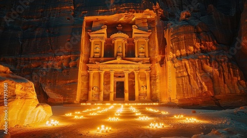 Exploring the Petra Treasury at night, Jordan photo