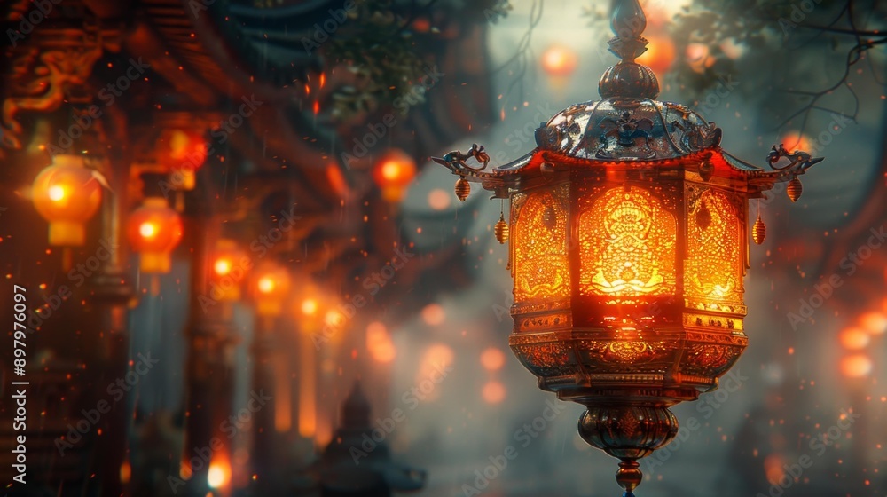Traditional lantern festival at night - generative ai Traditional lantern festival at night - generative ai