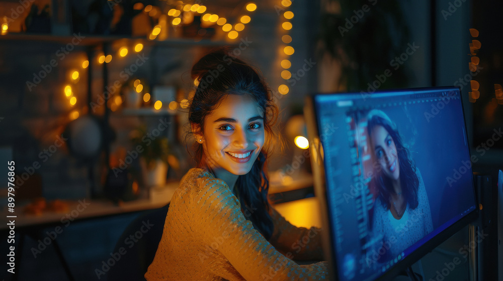 young indian woman working on computer at office young indian woman working on computer at office